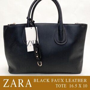 NWT Zara Black Faux Leather Structured Tote 16.5 x 10